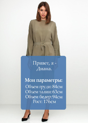 Оливковое (хаки) кэжуал платье миди Kristina Mamedova однотонное