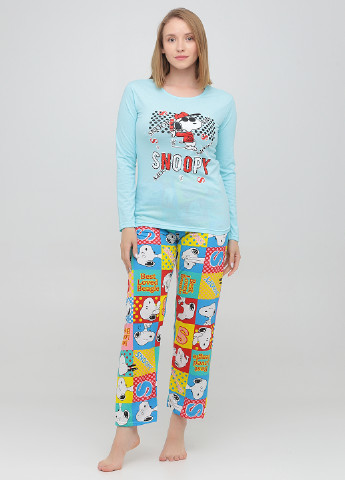 Голубая всесезон пижама (лонгслив, брюки) лонгслив + брюки Carla Mara