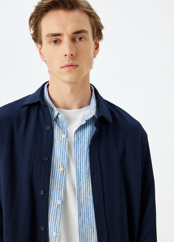 Темно-синяя кэжуал рубашка однотонная KOTON