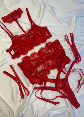 Червоний демісезонний комплект (бюстгальтер, трусики, чокер, пояс для панчох, гартери) NOVA VEGA