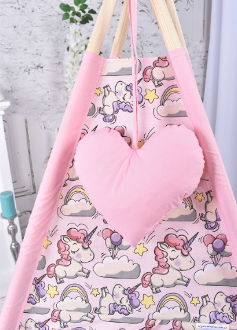 Дитячий намет набір Вігвам з однорогами для дівчинки з килимком подушкою "Єдинороги з рожевими зірочками" Украина (256519560)