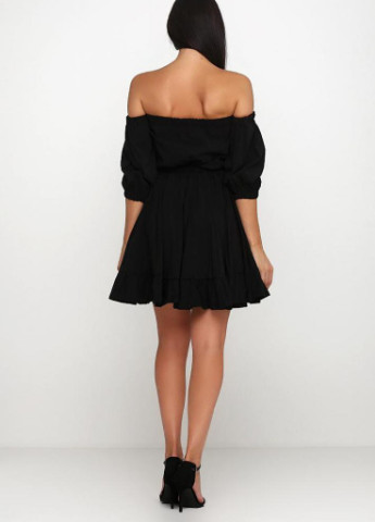 Симпатичный летний костюм из топа со спущенными плечами и раклешенной юбки Nihal Черный Podium (242819847)