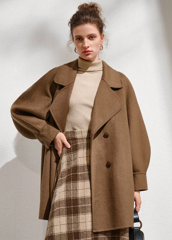 Светло-коричневое демисезонное Пальто двубортное SHEIN