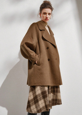 Светло-коричневое демисезонное Пальто двубортное SHEIN