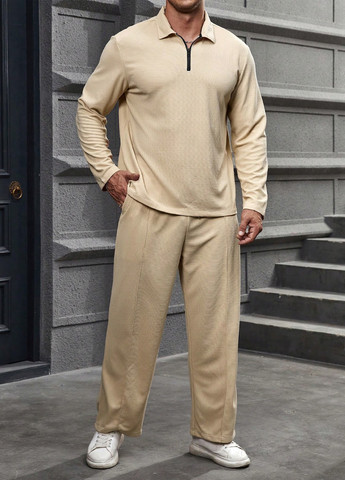 Светло-бежевый демисезонный костюм (лонгслив, брюки) брючный SHEIN