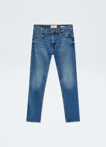Синие демисезонные зауженные джинсы Pull & Bear