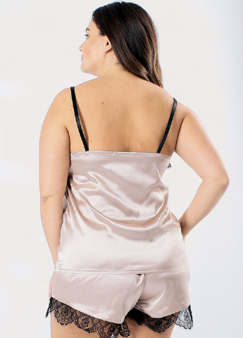 Бежевый демисезонный комплект (топ, шорты, халат) Ghazel