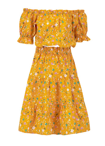 Горчичный летний комплект(юбка, блуза) DeFacto