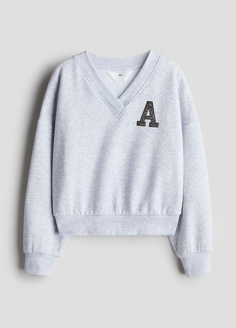 H&M свитшот надпись светло-серый кэжуал хлопок, трехнитка с начесом