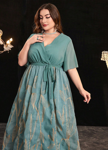 Сіро-зелена кежуал, вечірня сукня з пишною спідницею, на запах SHEIN однотонна