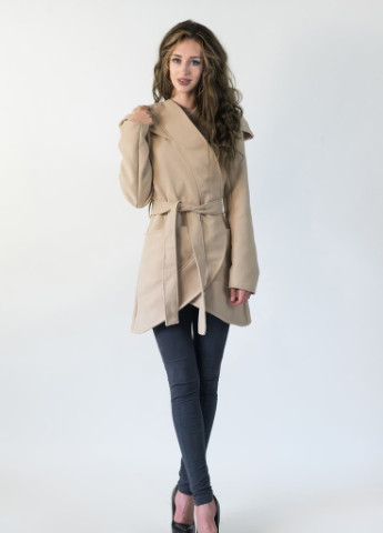 Бежевое демисезонное Женское кашемировое пальто с капишоном Podium