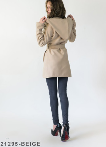 Бежевое демисезонное Женское кашемировое пальто с капишоном Podium