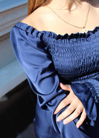 Темно-синее вечернее сукня silk dark blue s-m с пышной юбкой, с юбкой-солнце, колокол Guseva Wear однотонное