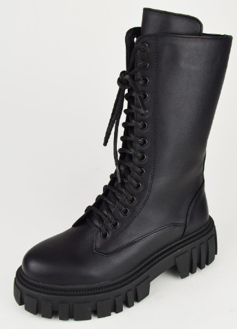 Зимние ботинки с высокой шнуровкой черные кожа Teona без декора