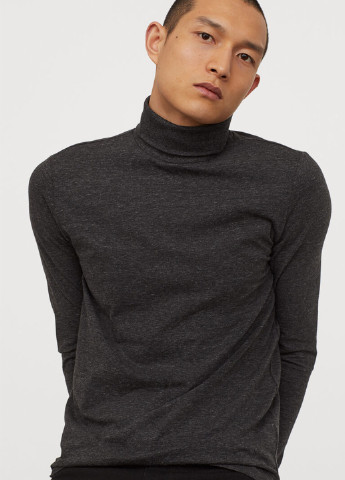 Гольф H&M меланж тёмно-серый кэжуал трикотаж, хлопок