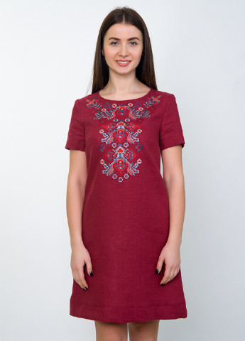 Платье Vyshyvanka украинская символика бордовая кэжуал лен