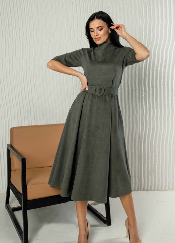 Оливковое (хаки) кэжуал платье Ри Мари однотонное