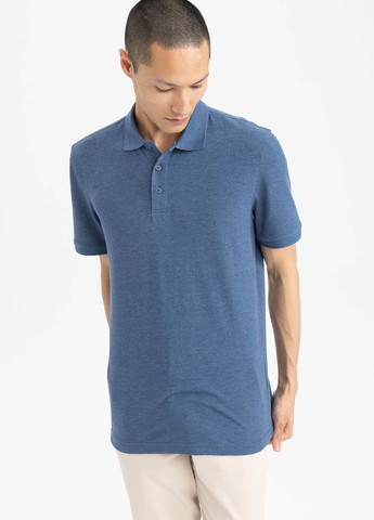 Серо-синяя футболка-поло для мужчин DeFacto однотонная