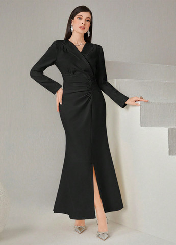 Чорна кежуал сукня на запах SHEIN однотонна