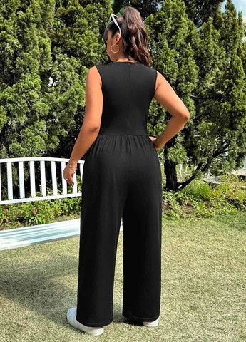 Комбинезон SHEIN комбинезон-брюки однотонный чёрный кэжуал полиэстер, трикотаж