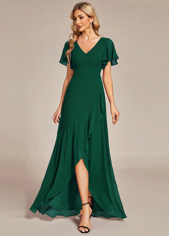 Темно-зелена коктейльна, вечірня сукня SHEIN однотонна