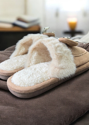 Коричневые тапочки Scarlett с мехом, с бантом