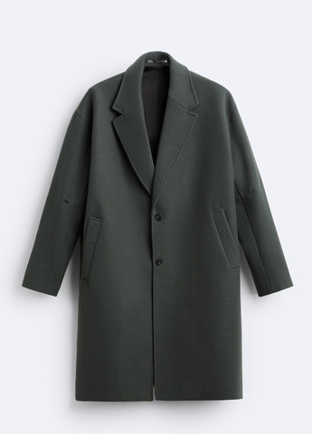 Сіро-зелене демісезонне Пальто однобортне Zara