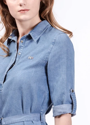 Светло-синее джинсовое платье рубашка Lacoste однотонное
