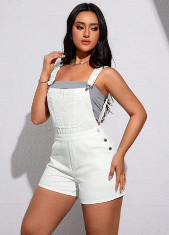 Комбінезон SHEIN комбінезон-шорти однотонний білий джинсовий бавовна