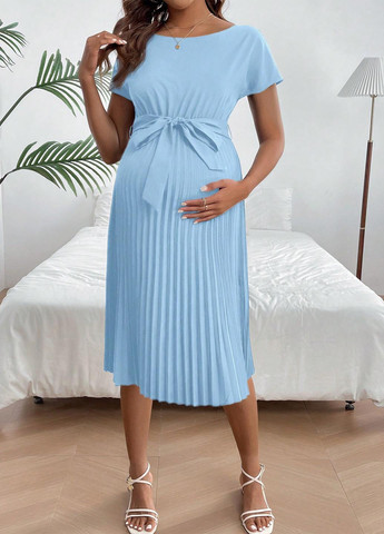 Блакитна кежуал сукня для вагітних плісована SHEIN однотонна