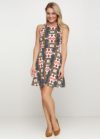 Комбинированное кэжуал платье клеш H&M с абстрактным узором