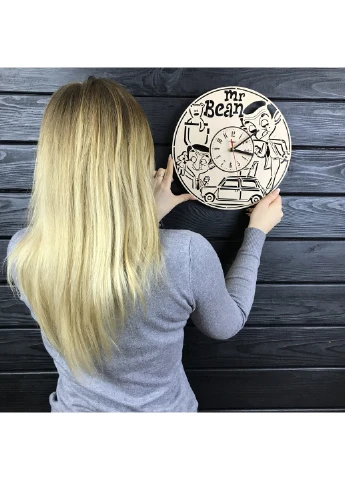 Безшумний оригінальний настінний годинник з дерева «Мистер Бін» 7Arts (253567288)