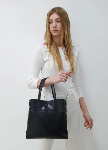 Модний жіночий чорна сумка шкіряна середня повсякденна 371-2 Fashion Сумка (226284956)