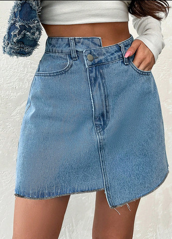 Голубая джинсовая однотонная юбка SHEIN а-силуэта (трапеция)