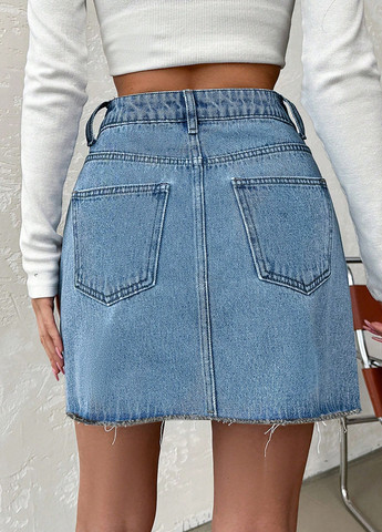 Голубая джинсовая однотонная юбка SHEIN а-силуэта (трапеция)