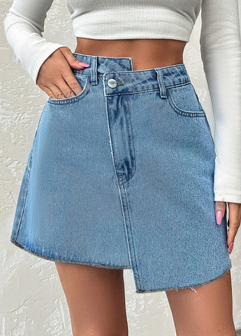 Голубая джинсовая однотонная юбка SHEIN а-силуэта (трапеция)