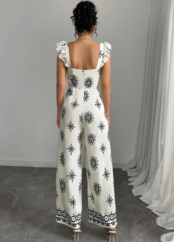 Комбінезон SHEIN комбінезон-брюки малюнок білий коктейльний, діловий, кежуал віскоза