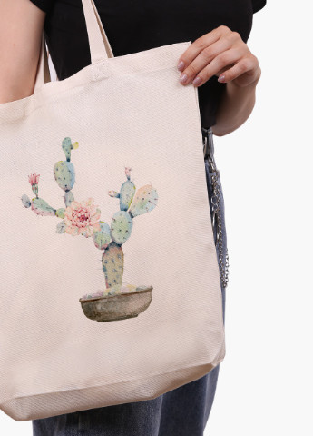 Эко сумка шоппер белая Кактус (Cactus) (9227-1773-WTD) экосумка шопер 41*39*8 см MobiPrint (216642077)