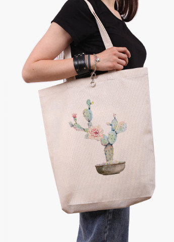 Эко сумка шоппер белая Кактус (Cactus) (9227-1773-WTD) экосумка шопер 41*39*8 см MobiPrint (216642077)