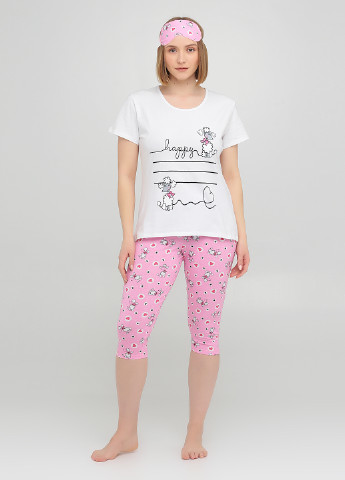 Рожева всесезон піжама (футболка, бриджі, маска для сну) футболка+ бриджі Lucci