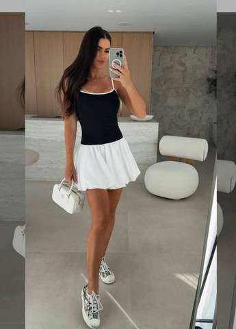 Черно-белое кэжуал платье клеш No Brand однотонное