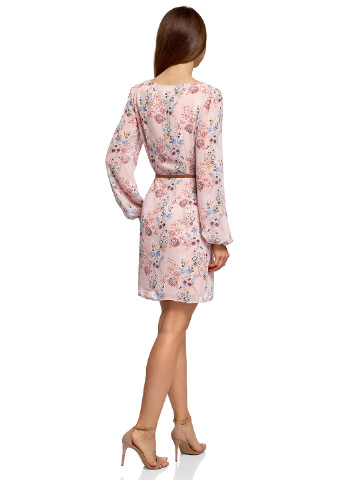 Светло-розовое кэжуал платье Oodji с цветочным принтом