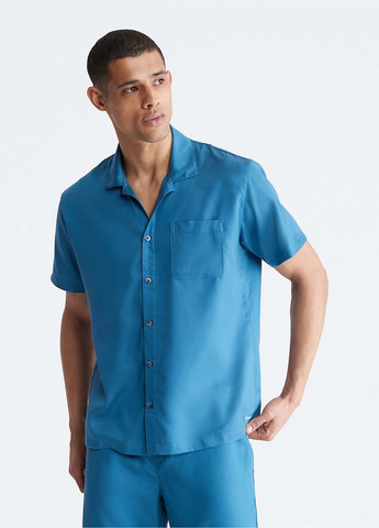 Синяя домашний рубашка однотонная Calvin Klein
