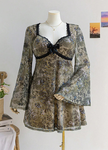 Комбінована кежуал сукня а-силует SHEIN з квітковим принтом