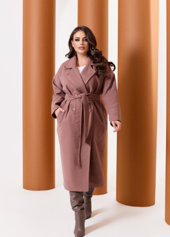 Темно-бежеве Женское пальто из кашемира на подкладке с поясом цвета капучино р.48/50 376112 New Trend