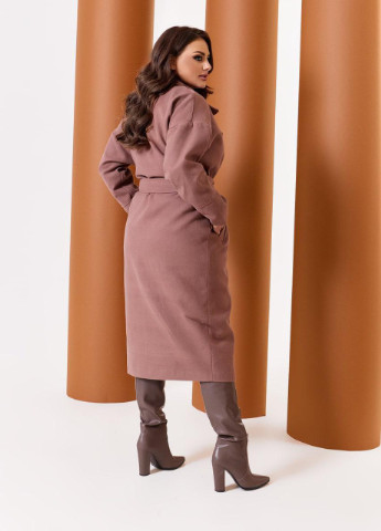 Темно-бежевое Женское пальто из кашемира на подкладке с поясом цвета капучино р.48/50 376112 New Trend