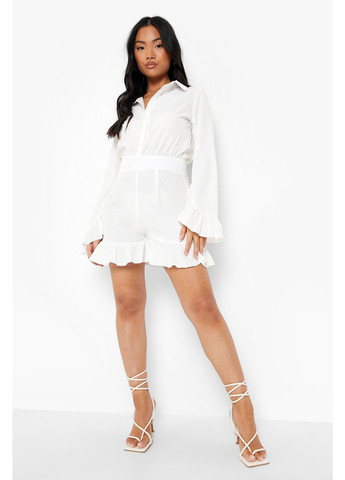 Комбинезон Boohoo комбинезон-шорты однотонный белый кэжуал полиэстер