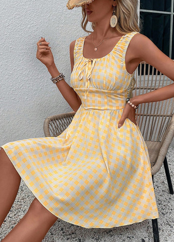 Жовтий кежуал сукня кльош SHEIN в клітинку