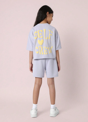 Лавандовий літній костюм (футболка, шорти) SHEIN