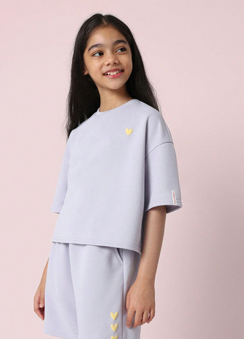 Лавандовий літній костюм (футболка, шорти) SHEIN